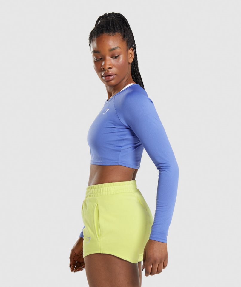 Women's Gymshark Training Long Sleeve Cropped Tops Blue | NZ 6XDYIN